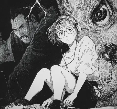 科幻短篇漫画题材封面，画面带有未来感与机械元素